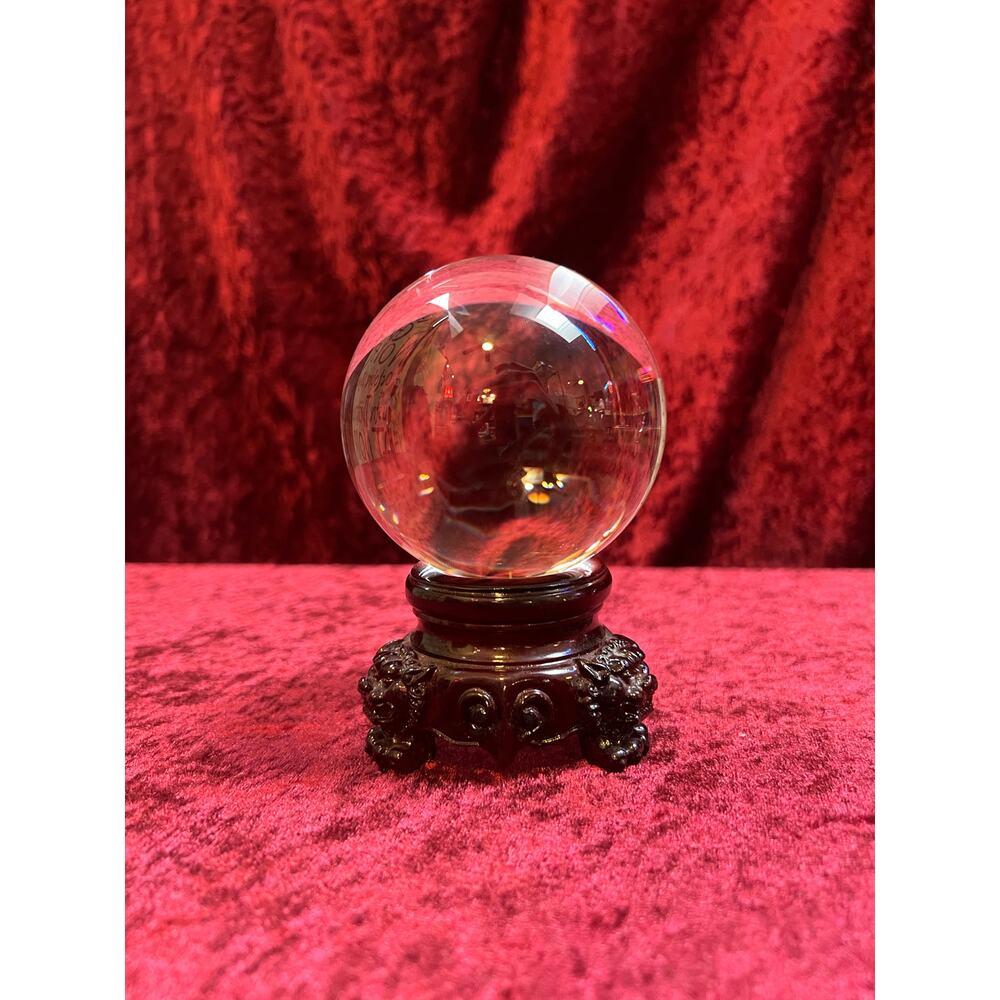 Vintage Curiosities - Crystal Ball with Carved Wood Dragon Head Stand - Medium